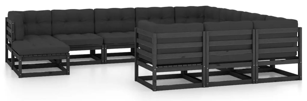 11 pcs conjunto longue jardim c/ almofadões pinho maciço preto
