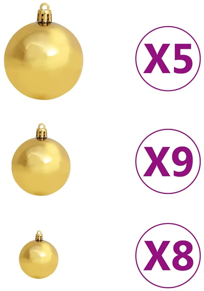 Conj. de bolas de natal 61pcs c/ pico e 150 LEDs dourado/bronze