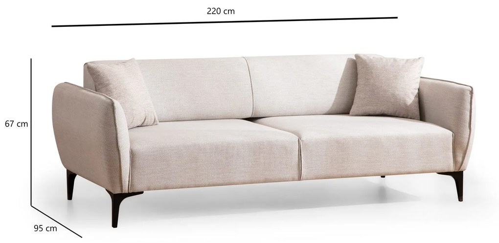 Sofá de 3 Lugares Belissimo – Off White – 220 cm x 67 cm x 95 cm