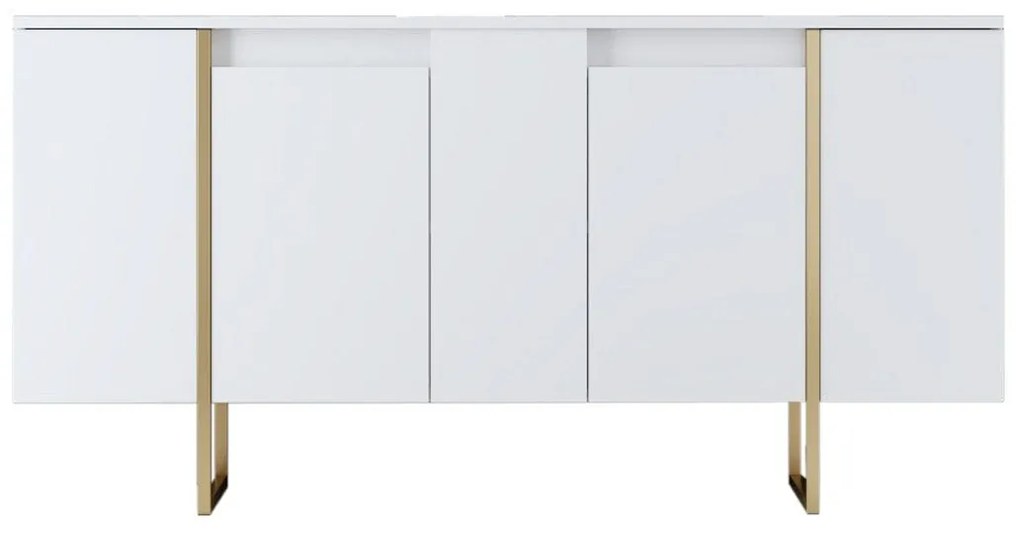 Aparador "Madrid" com 4 Portas - Branco e Dourado - 160x80x35 cm - Des
