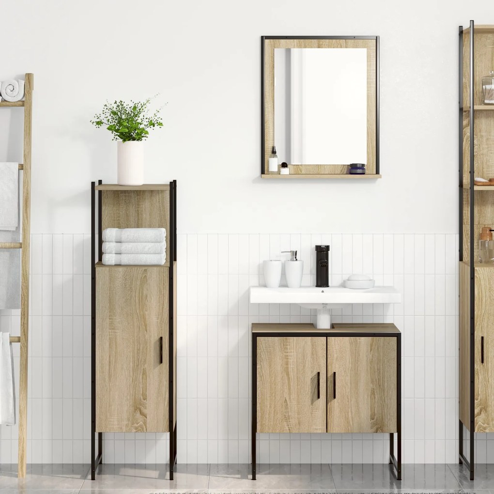 Conjunto de Móveis de Casa de Banho vidaXL 3 Peças Carvalho Sonoma Mad