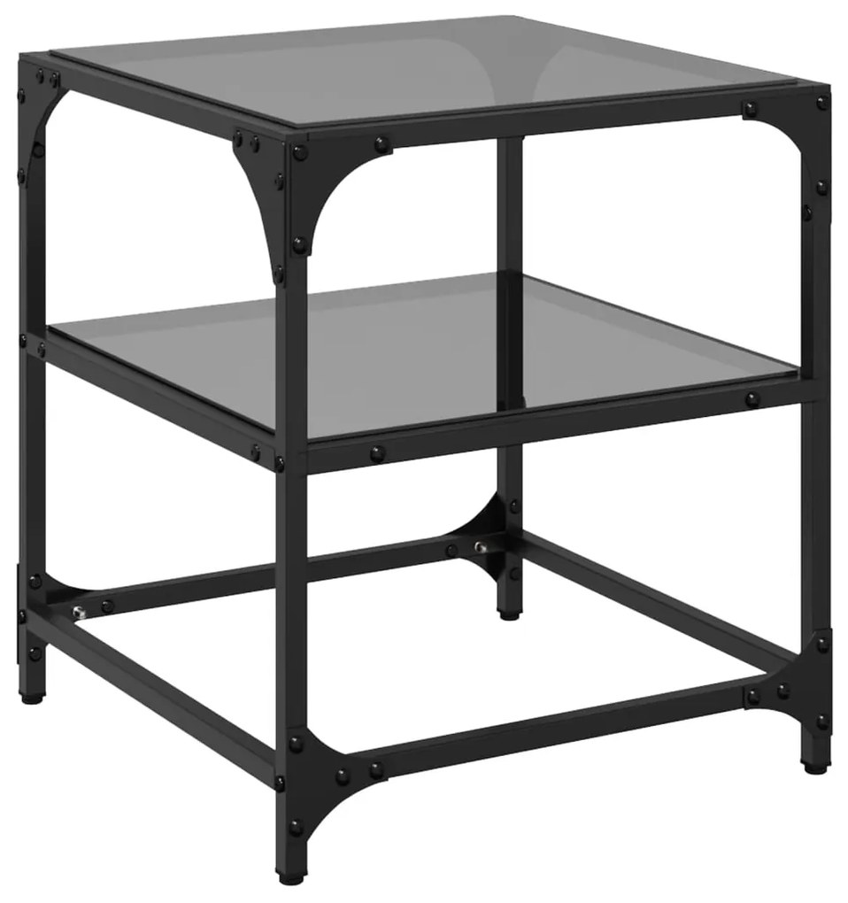 Mesas de centro c/ topo em vidro preto 2 pcs 40x40x45 cm aço