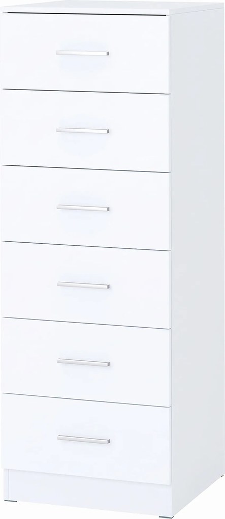 Cómoda de 6 Gavetas Alta para Quarto com Sistema Antitombo 40x40x110 cm Cinzento Claro e Branco