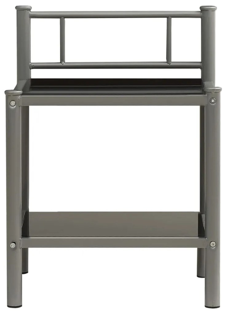 Mesas de cabeceira 2 pcs metal cinzento e vidro preto