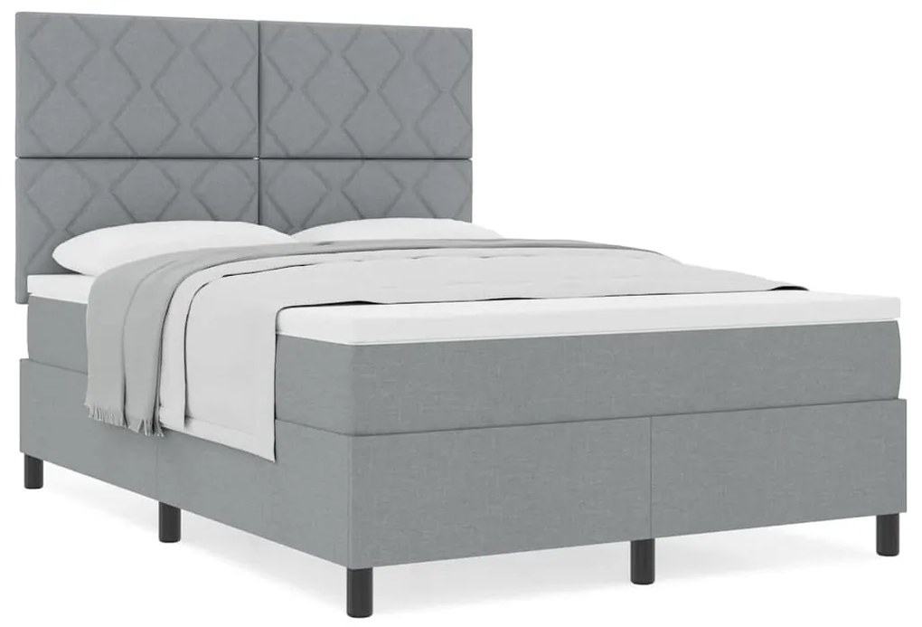 Cama Box Spring com Colchão Cinza Claro 160x200 cm Tecido
