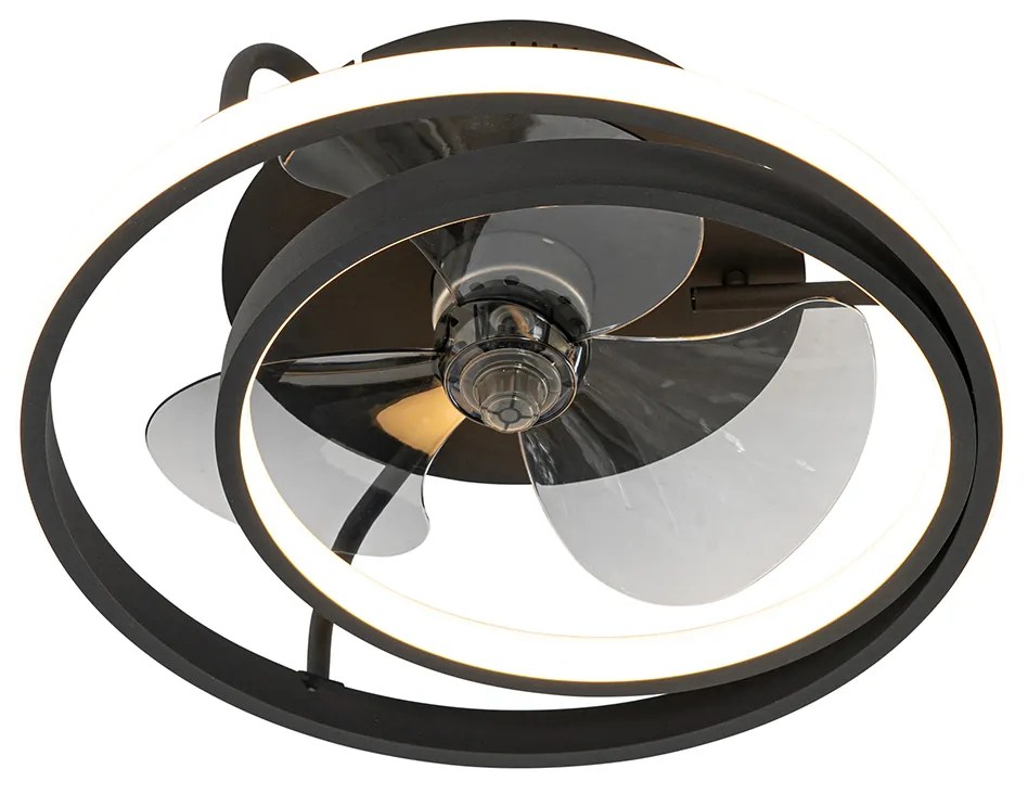 Ventilador de teto preto 46,5cm incl. LED com controle remoto - Kees