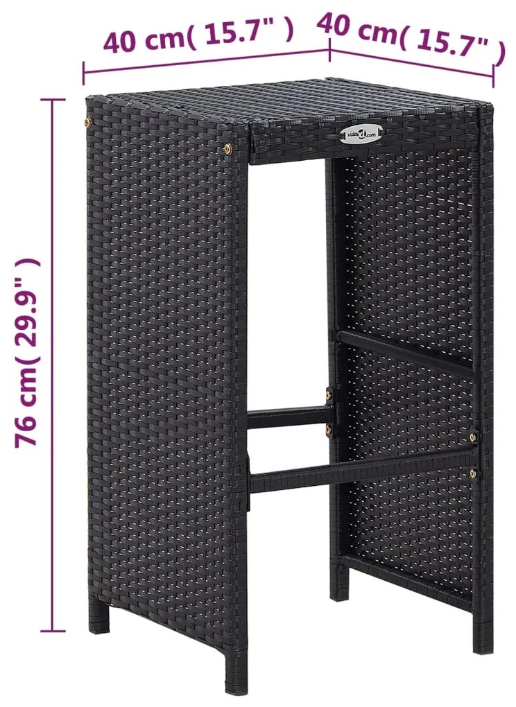 7 pcs conjunto bar para jardim c/ almofadões vime PE preto