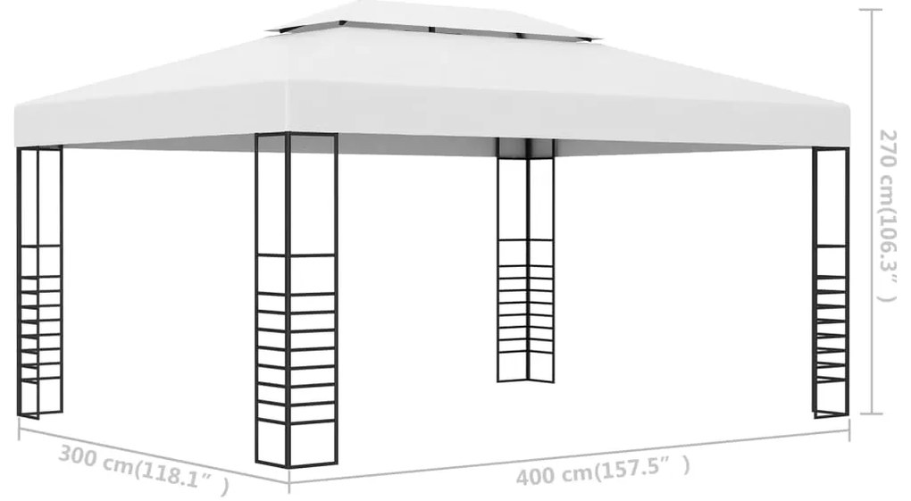 Gazebo de jardim 4x3x2,7 m aço revestido a pó branco