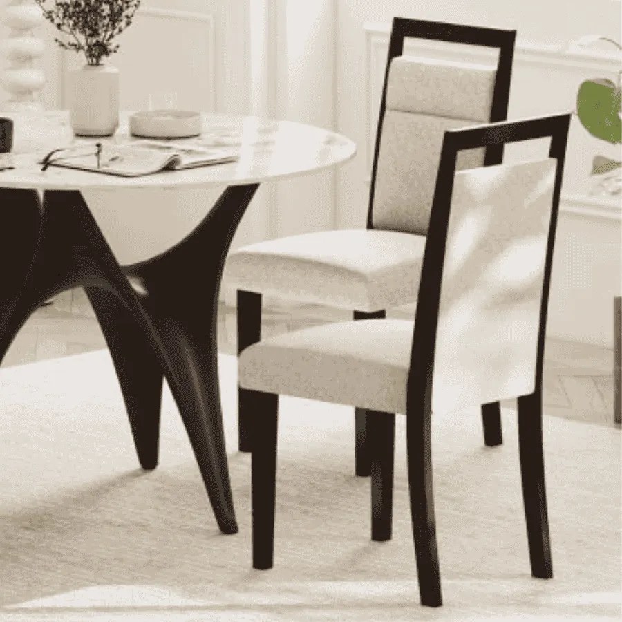 Conjunto de 2 cadeiras de jantar estofadas com assento acolchoado e encosto reclinável Pernas em madeira Bege + Castanho