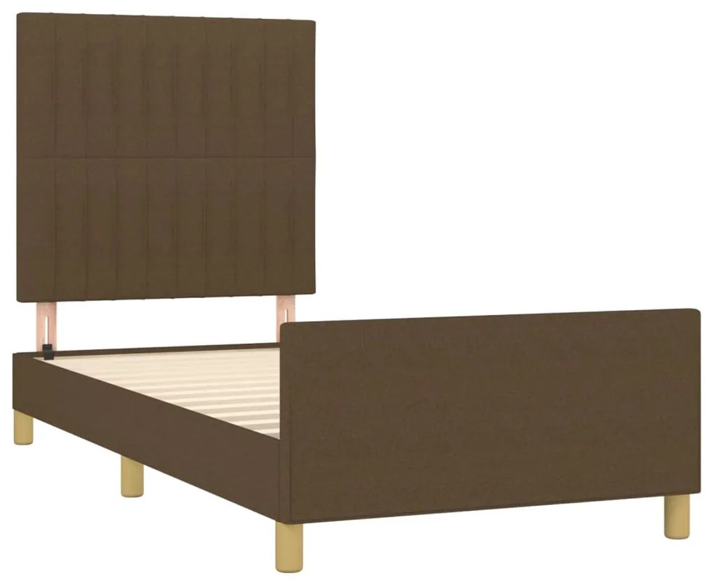 Estrutura de cama sem colchão 90x190 cm tecido castanho-escuro