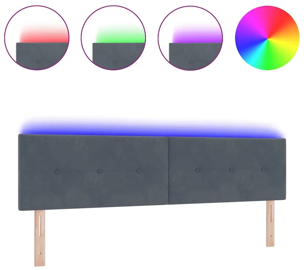 Cabeceira LED Estofada Cinza Escura 180 cm Veludo