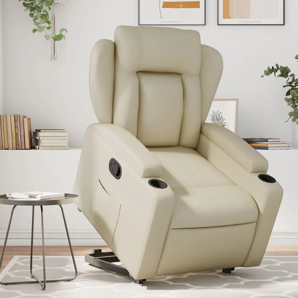 vidaXL Poltrona reclinável elevatória couro artificial cor creme