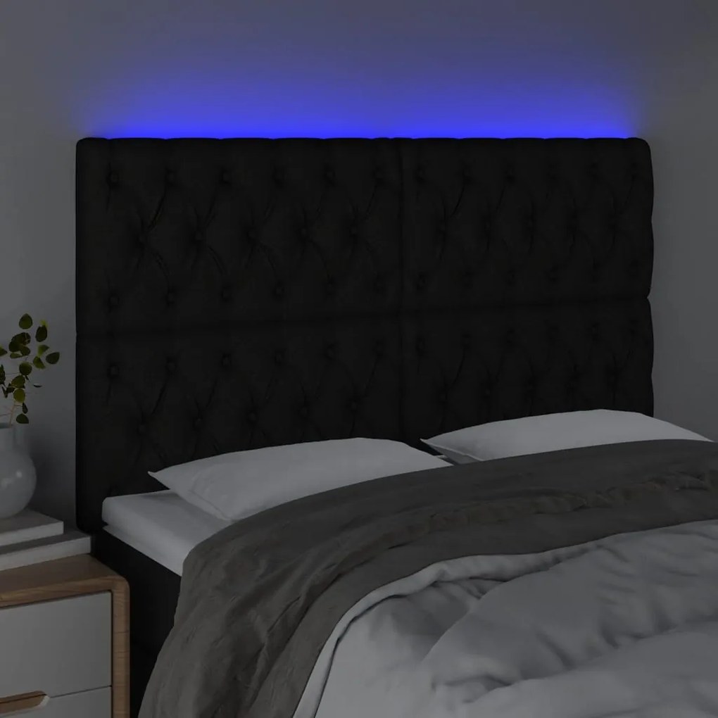 Cabeceira de cama c/ luzes LED tecido 160x7x118/128 cm preto