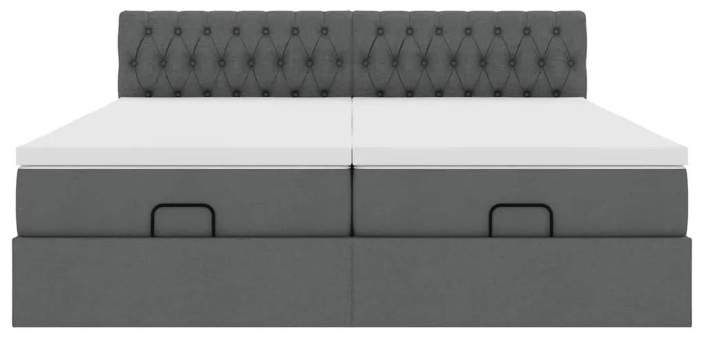 Estrutura de cama otomana com colchões tecido cinzento escuro