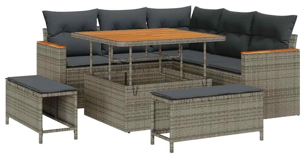 Conjunto de Sofá de Jardim de 8 Peças com Almofadas Cinza Vime Polieti