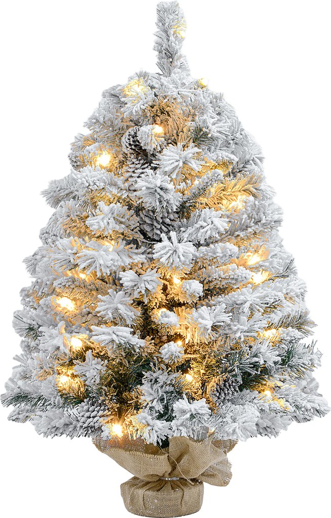HOMCOM Árvore de Natal com Luzes LED 90 cm Árvore de Natal Artificial Nevado com 133 Ramos 14 Pinhas e Suporte de Metal Verde | Aosom Portugal