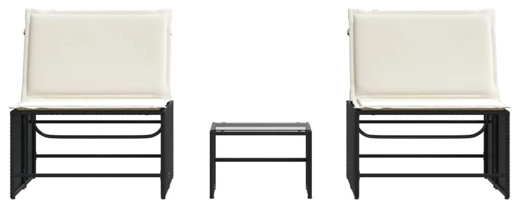 Espreguiçadeiras com mesa 2 pcs vime PE preto