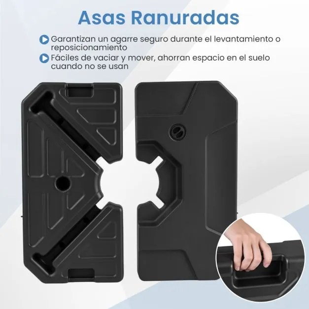 Base para guarda-sol 88 x 88 x 13 cm (BASE CRUZADA NÃO INCLUIDA), 124 kg, 2 placas quadradas pesadas, enchimento com água ou areia, com alças, 88 x 88