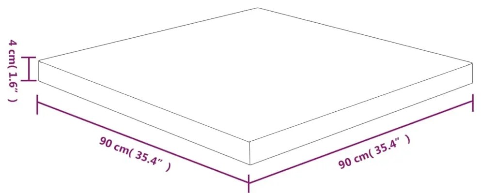 Tampo mesa quadrado 90x90x4 cm carvalho tratado castanho-claro