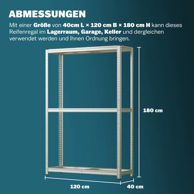 Estante para pneus galvanizada 180 x 120 x 40 cm Prateado
