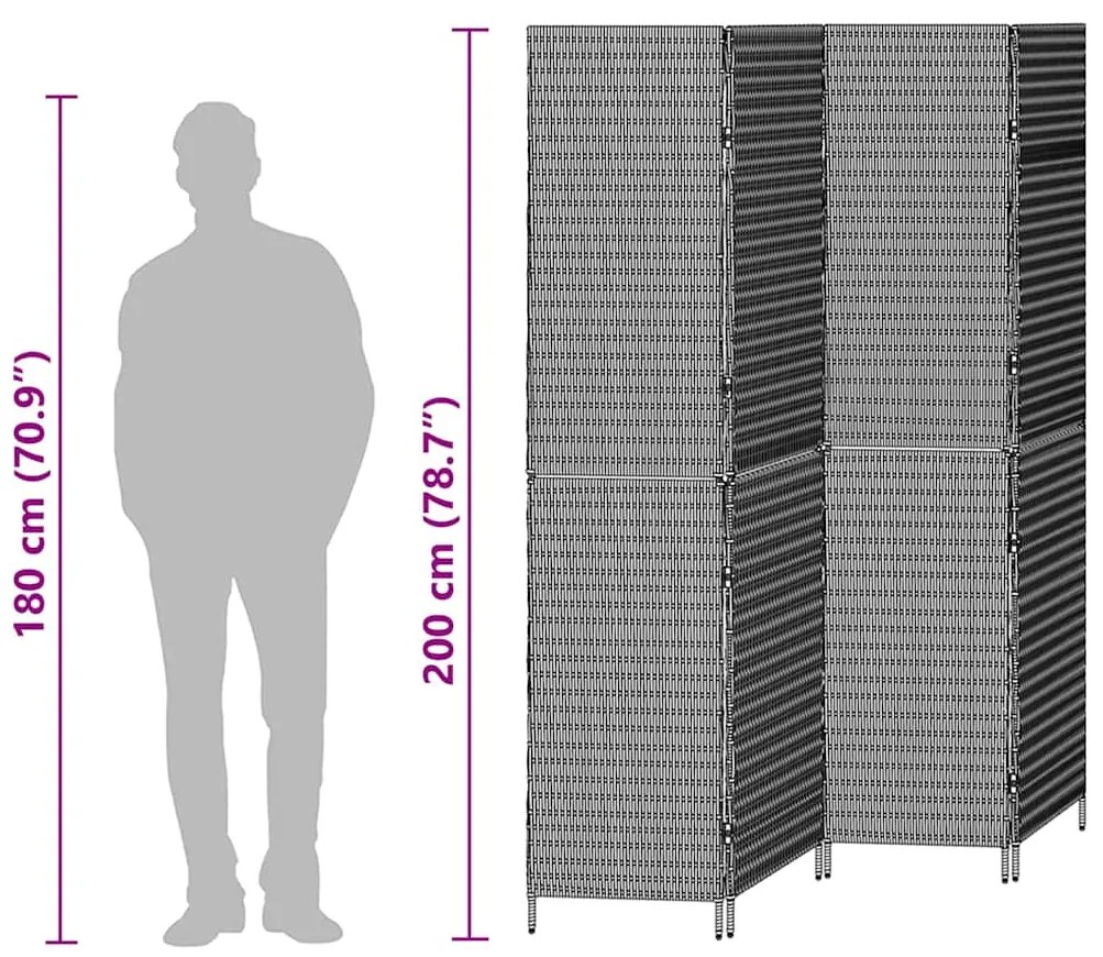 Divisória de Ambiente 4 Painéis Dobrável Bege 196x200 cm Rattan Sintét