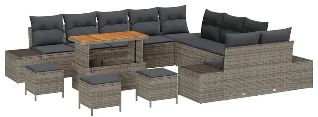 Conjunto de Sofá de Jardim de 14 Peças com Almofadas Cinzento Polirata