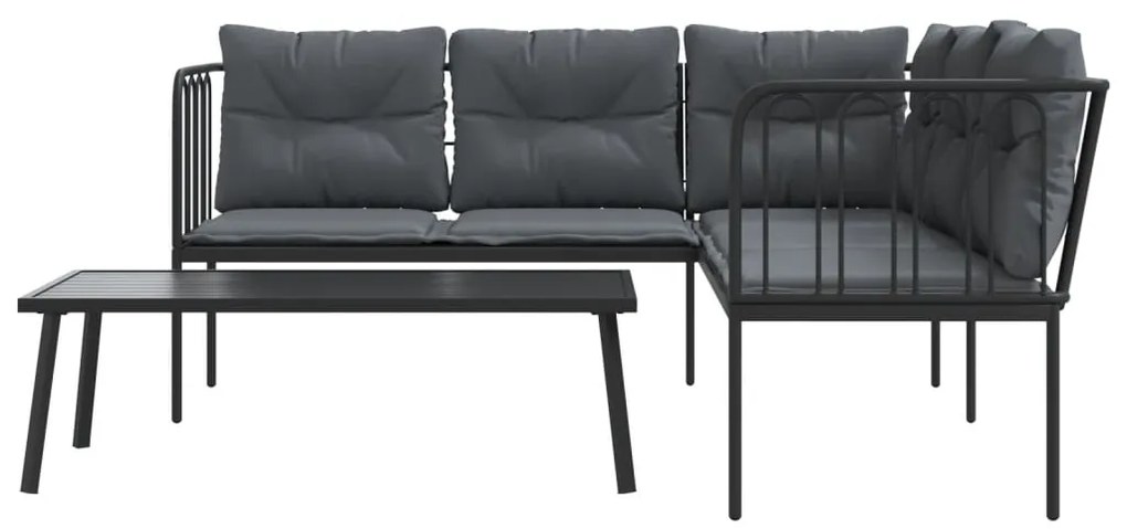 Conjunto de sofás de jardim c/ almofadões aço/textilene preto