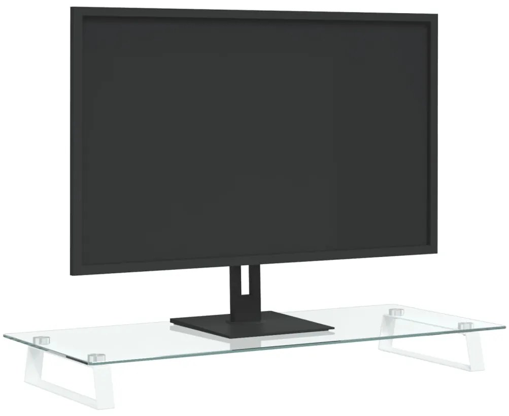 Suporte para monitor 80x35x8 cm vidro temperado e metal branco