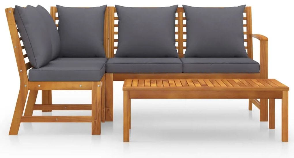 4 pcs conjunto lounge de jardim c/ almofadões acácia maciça