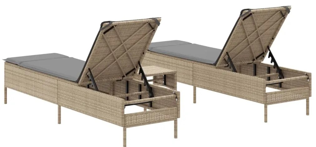 Conjunto de espreguiçadeiras com almofadão 3 pcs vime PE bege