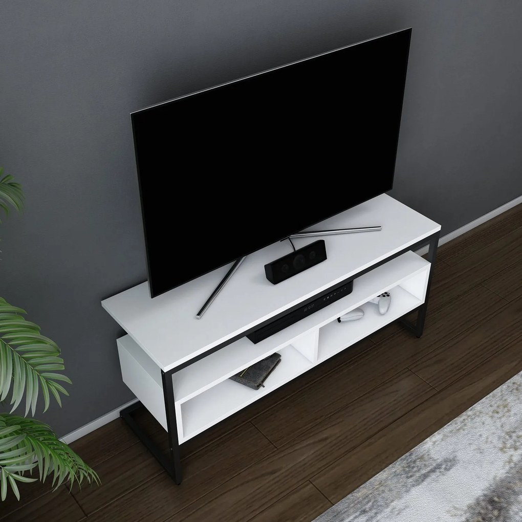 Móvel TV Merrion – Preto e Branco – 110x35x49,9 cm