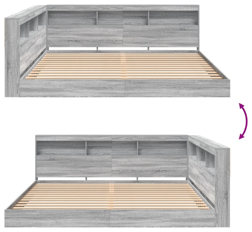 Cama com Estante Cinza Sonoma 180x200 cm Madeira Reconstituída
