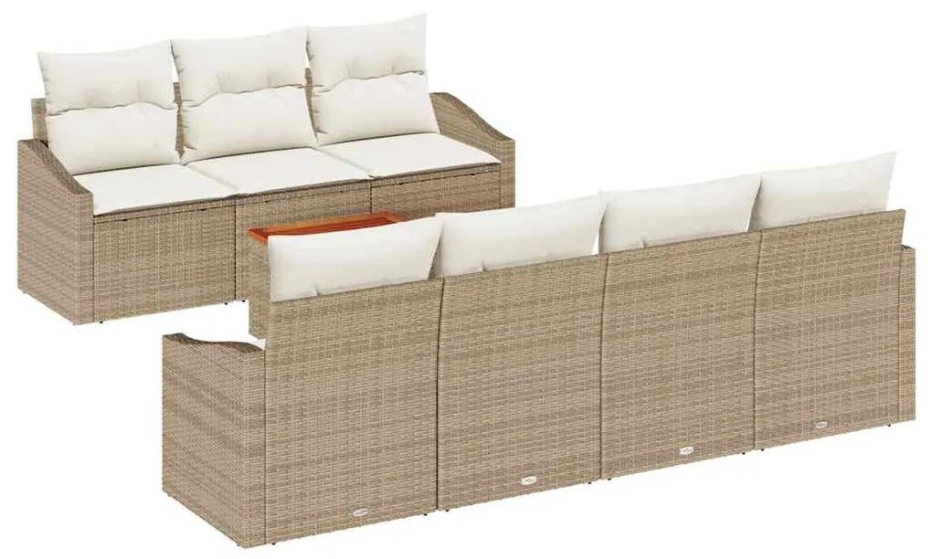 Conjunto de Sofá de Jardim 8 Peças com Almofadas Bege em Rattan e Poli