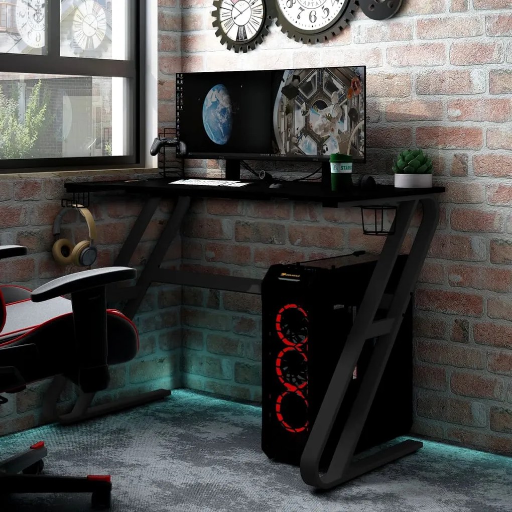 vidaXL Secretária de gaming c/ pernas em forma de ZZ 90x60x75 cm preto