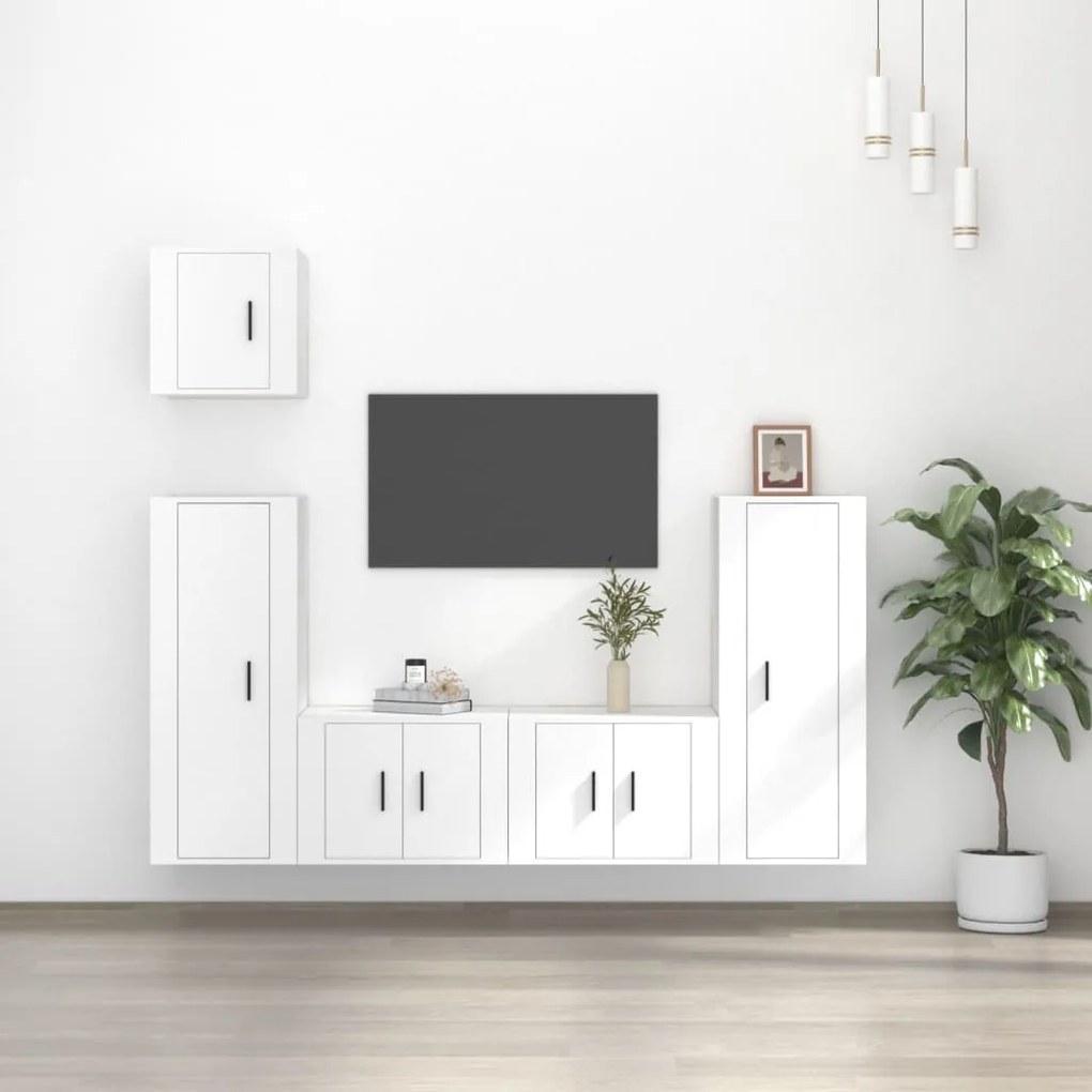 vidaXL Conjunto móveis de TV 5 pcs madeira processada branco