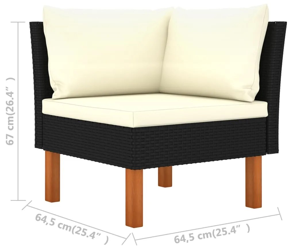 6 pcs conjunto lounge de jardim c/ almofadões vime PE preto