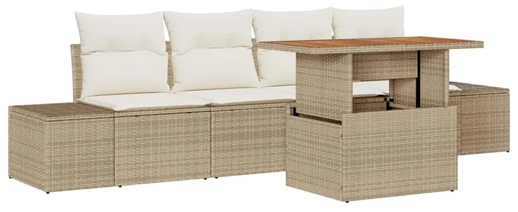 Conjunto de Jantar para o Jardim com 5 Peças e Almofadas Beiges em Rat