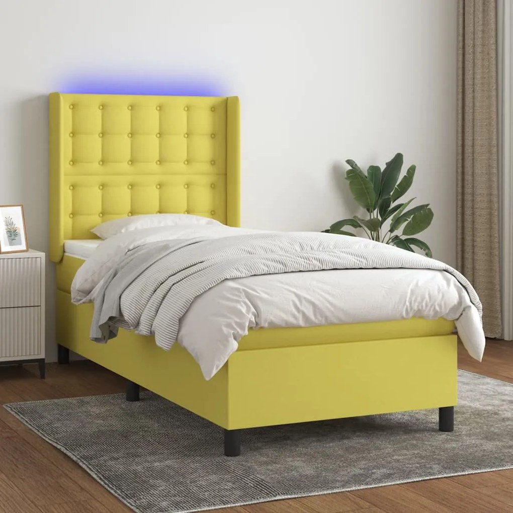 vidaXL Cama box spring c/ colchão e LED 80x200 cm tecido verde