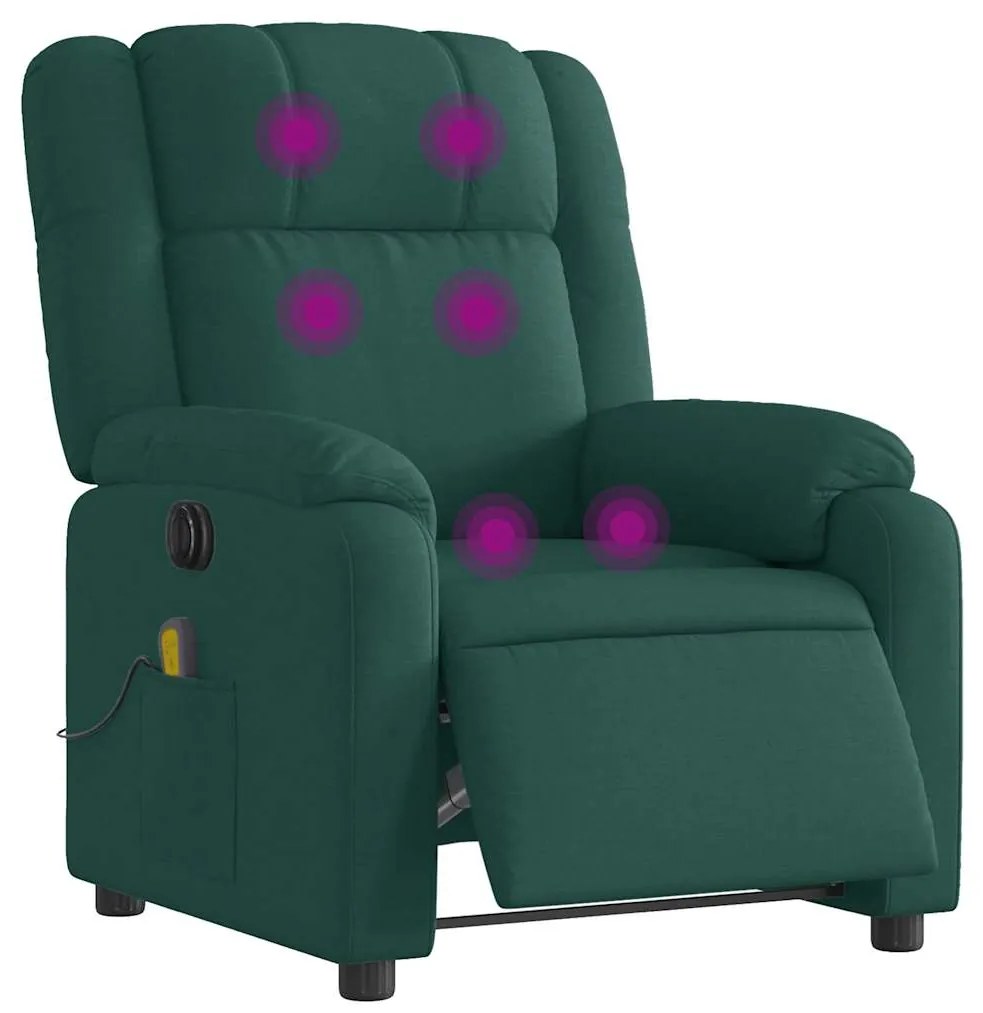 Poltrona reclinável de massagens elétrica tecido verde-escuro