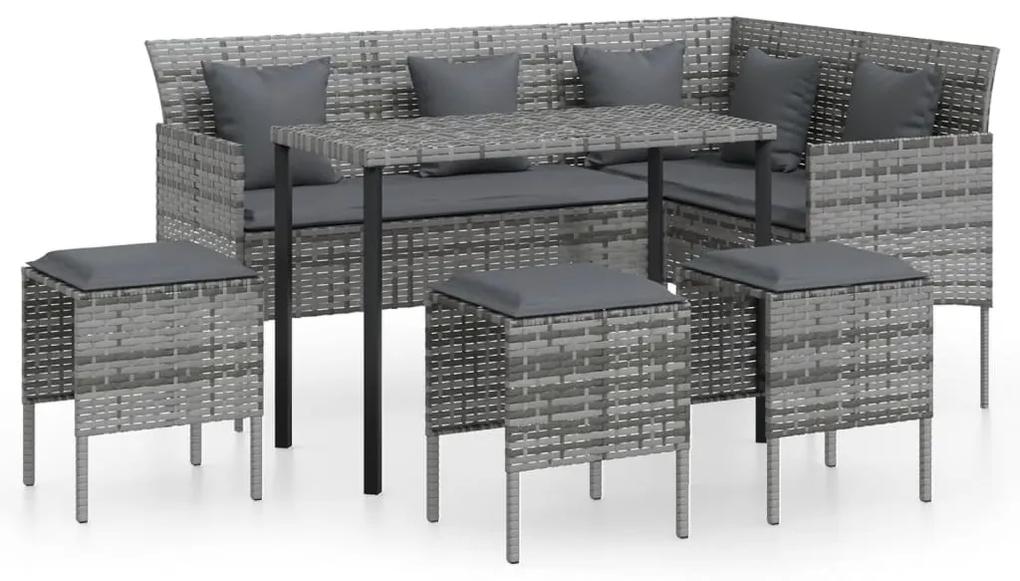 5 pcs conjunto sofás formato L c/ almofadões vime PE cinzento