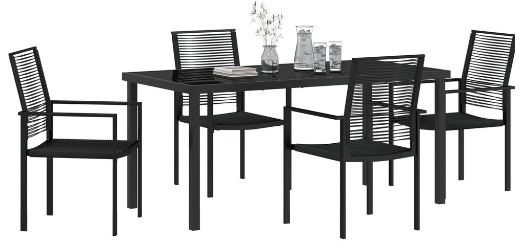 Conjunto de Jantar Jardim 5 Peças Preto Rattan PVC