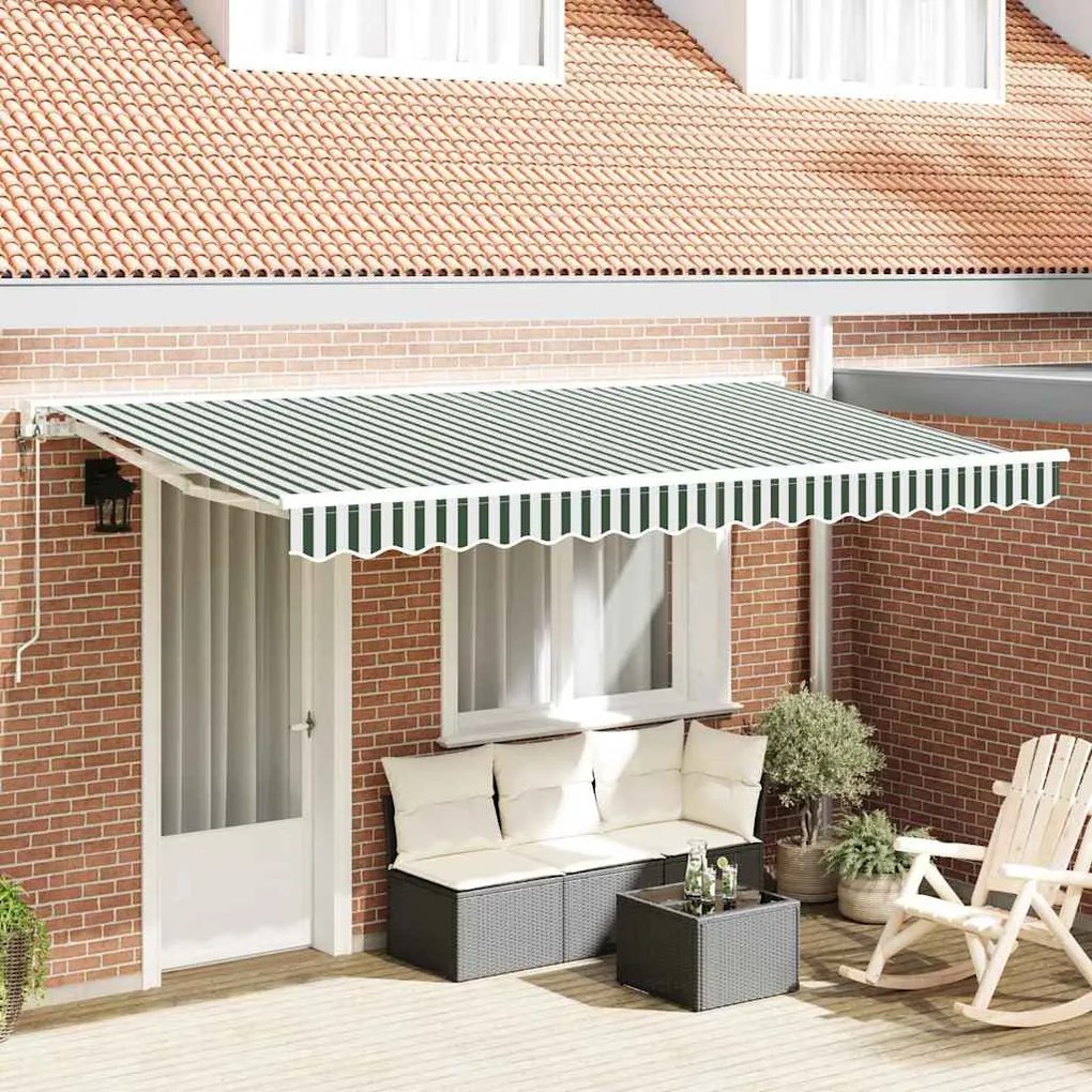 vidaXL Toldo Retrátil Verde e Branco 400x200 cm Alumínio e Poliéster
