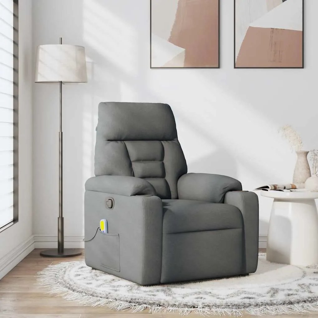 Poltrona de massagens reclinável tecido cinzento-escuro