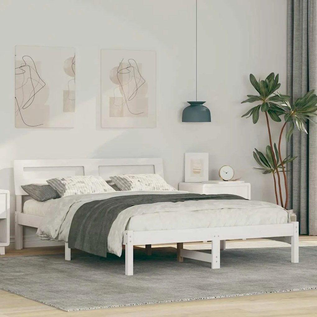 Estrutura da Cama com luzes de tira LED com cabeceira Branco 140 x 190