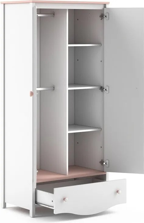 Roupeiro Velferi 109, Rosé, Branco, 186x85x52cm, Portas para roupeiro: Com dobradiças, Número de prateleiras: 3, Número de prateleiras: 3