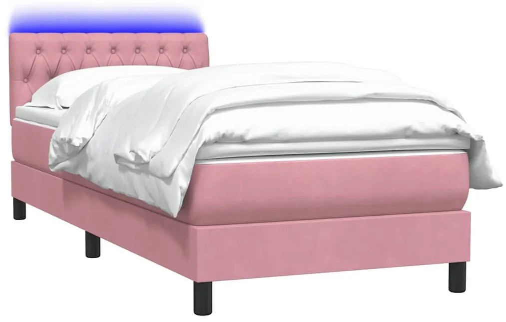 Cama com molas/colchão 100x210 cm veludo rosa
