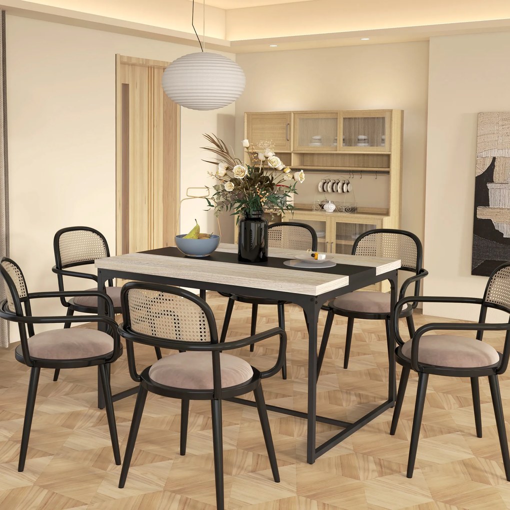 Mesa de jantar para 6 pessoas 120 x 89 x 75,5 cm (CADEIRAS NÃO INCLUIDAS), estilo industrial em metal preto e cor madeira