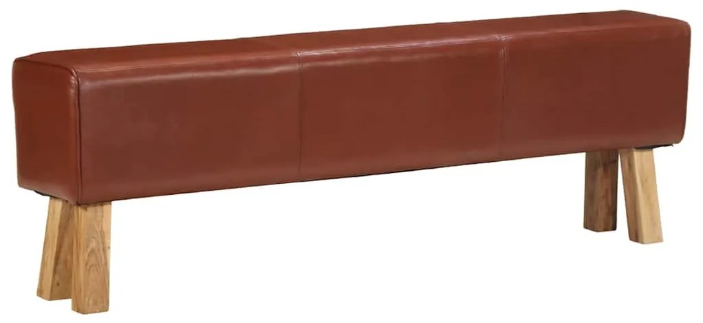 vidaXL Boque de ginásio 160 cm couro genuíno castanho/acácia maciça
