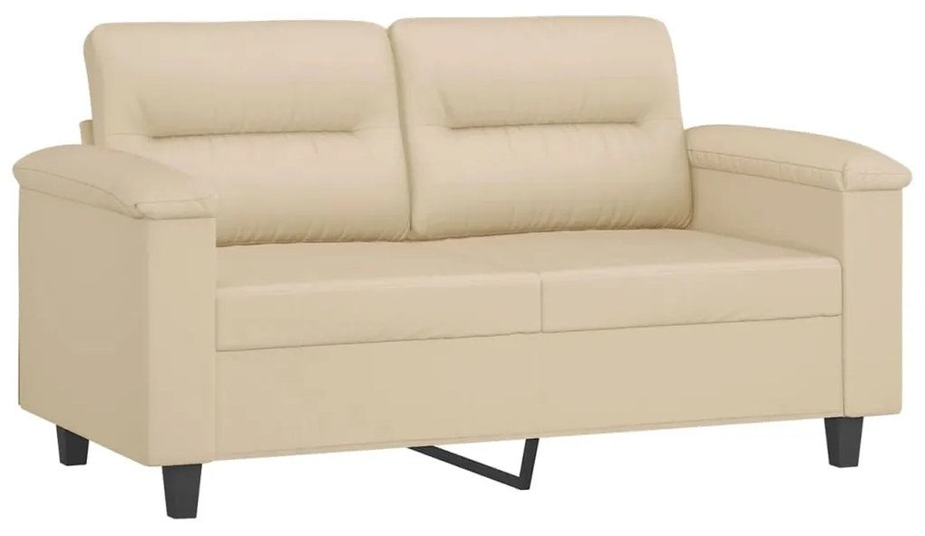 3 pcs conj. sofás c/ almofadões tecido de microfibra cor creme