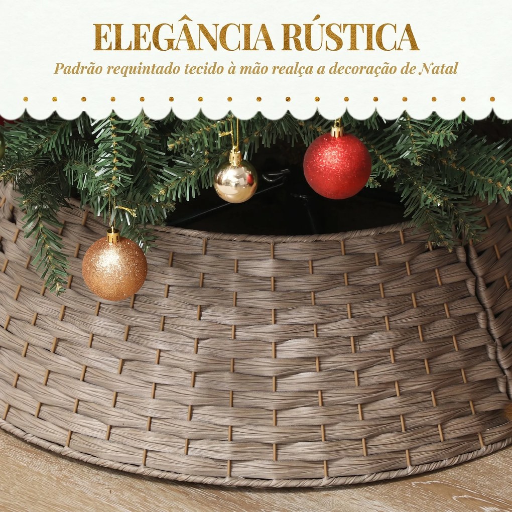 Saia para Árvore de Natal Rústica Entrançada, Cobre-Pé para Festas, Ø68x22 cm, Castanho